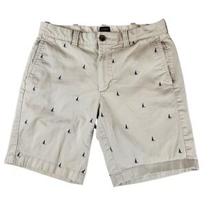 J.Crew Mens Size 30 Sailboat Embroidered Chino Shorts Khaki Tan 9" Inseam